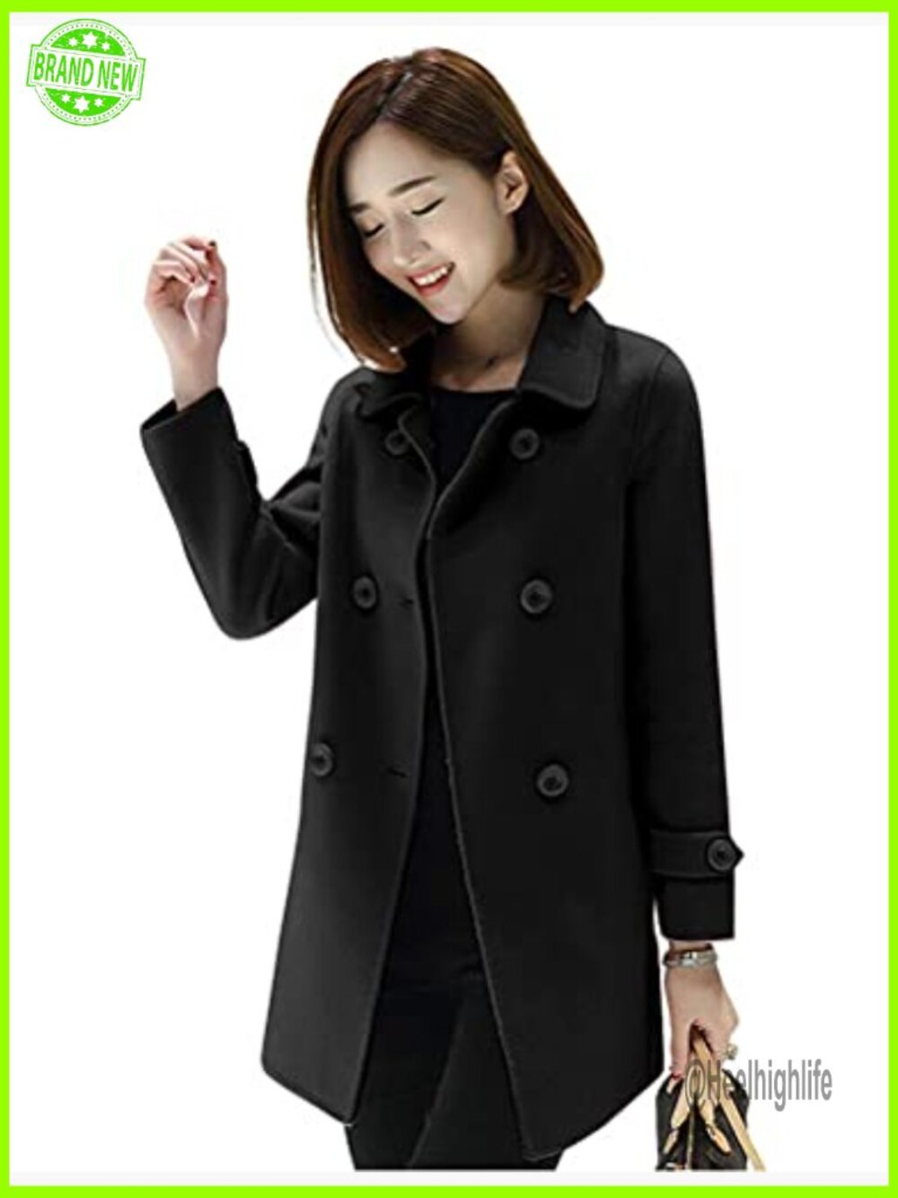 Double Breasted Wool Pea Coat Classic Fit Mid Length Outerwear - Picture 3 of 6